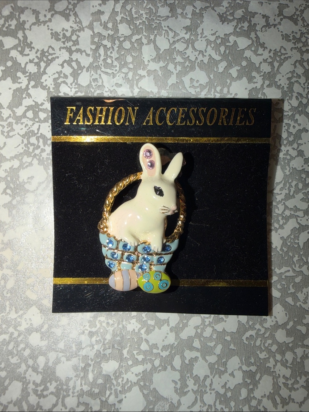 White Bunny Brooch with Blue Accents